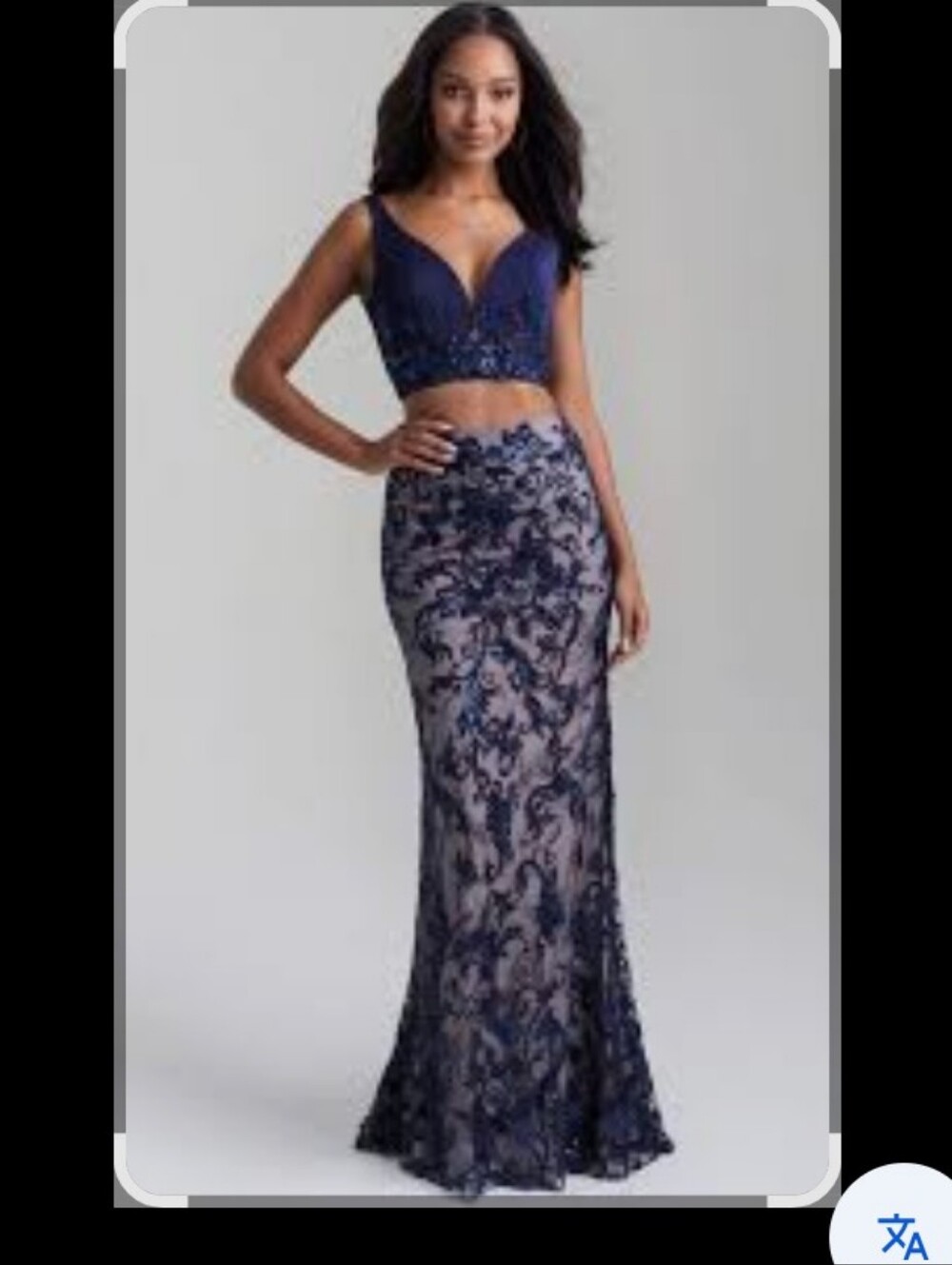 madison james Navy Blue Embroidered Sequin Two-Piece Prom Dress